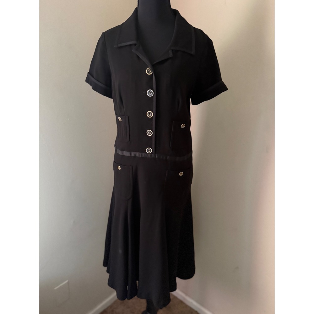 Anne Klein Black Button Front Collared Short Slee… - image 1